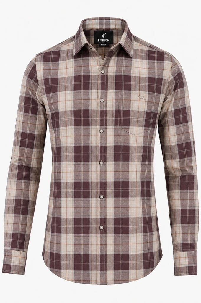 Men's Premium Purple & Beige Plaid Formal Shirt view 2