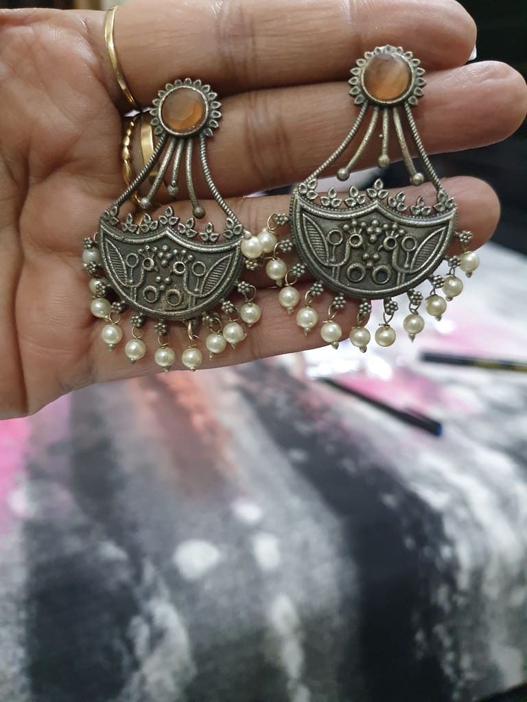 German Silver Oxidized Beautiful Earrings view 2