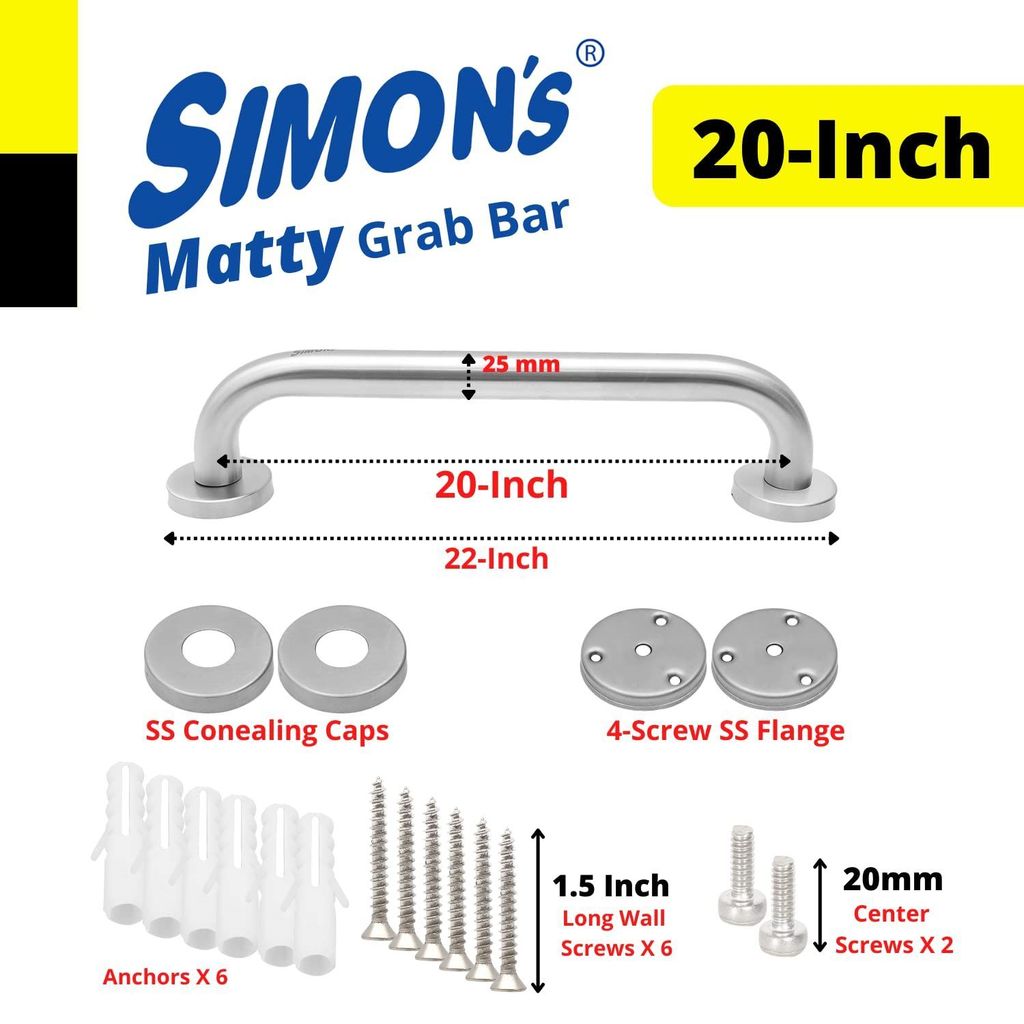 Simon's 100% Stainless Steel 304 Heavy Duty Grab bar for Bathroom handrailing and Safety Handle for Elderly - 20 inch view 2