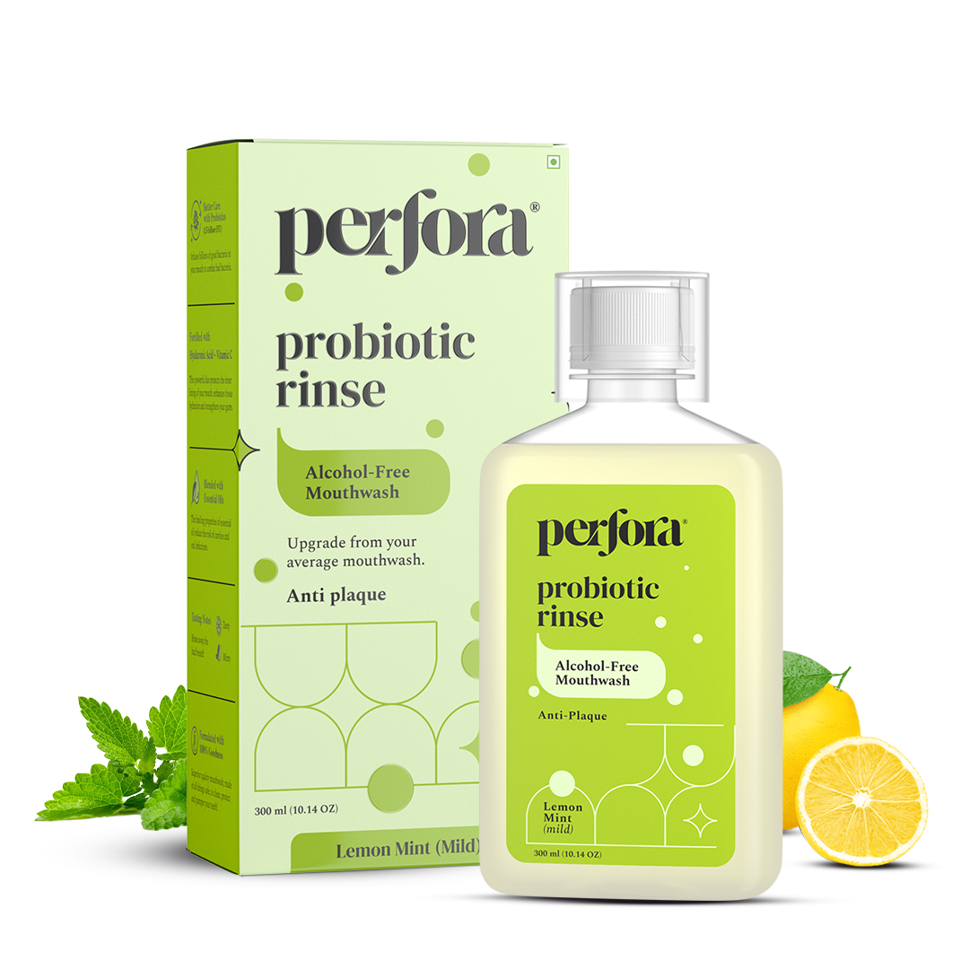 Perfora Lemon Mint Mouthwash | Vitamin C Mouth Freshener For Dental Hygiene & Fresh Breath | No Artificial Flavors & Colors | Alcohol Free Mouth Wash for Men Women & Kids | Fights Germs, 300 ml