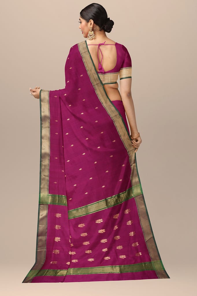 Magenta Pink Titli Buti Handwoven Sausar Silk with Zari Border and Buta Palla Saree SKU-BS10123 view 2