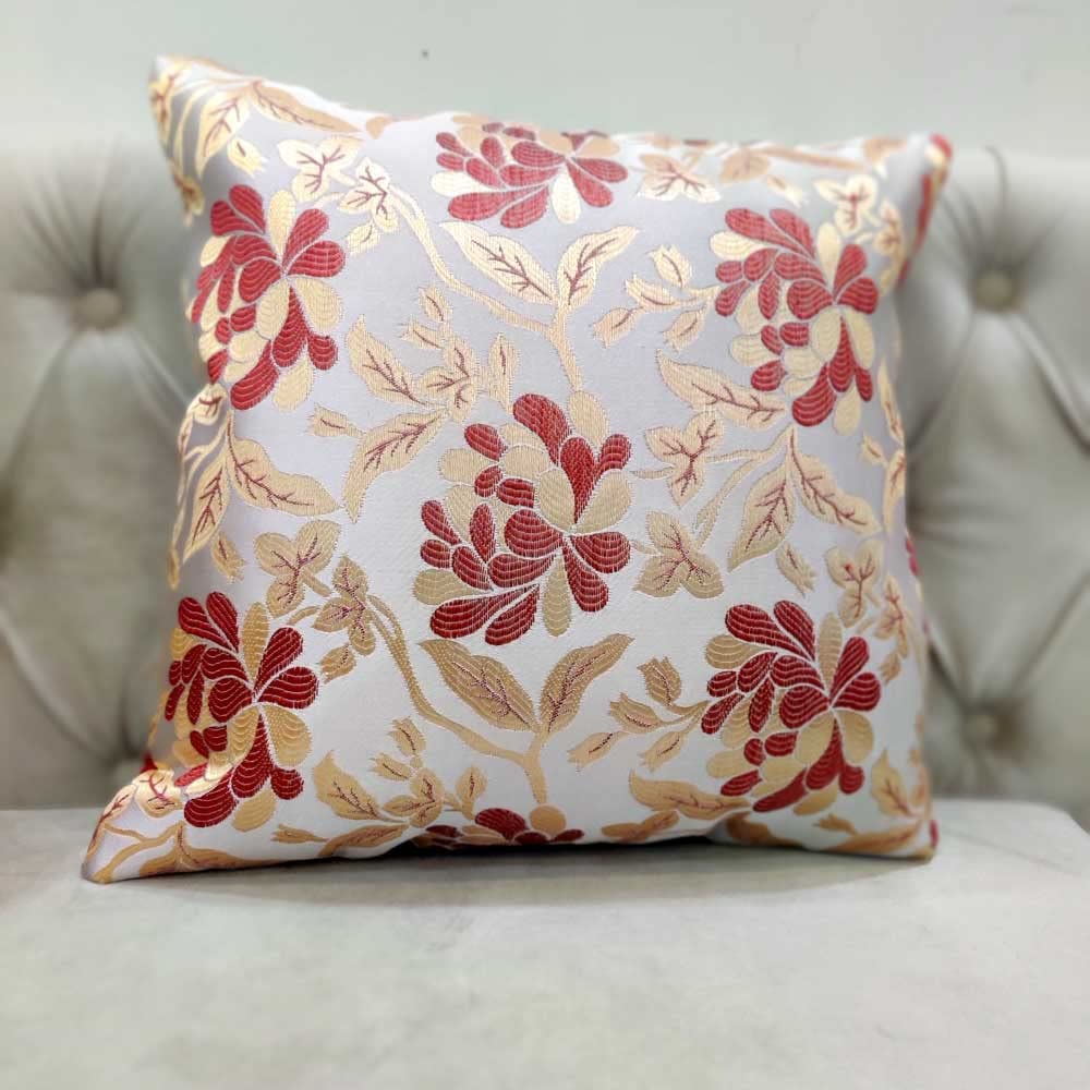 GOODVIBES Maroon White Damask / Self Design / Woven Floral Motifs Zipper Square Combo Cushion Covers (16x16 inch or 40 x 40 cm) Set of 5 view 2