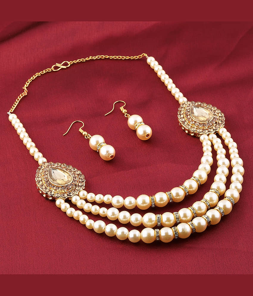 Silver Shine Alloy Golden Choker Traditional Gold Plated Necklaces Set view 2