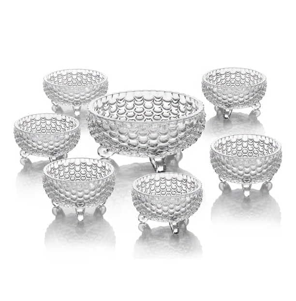 Crystal Glass Serving Bowl Set of 7 pcs with 1 Large Bowl & 6 Small Bowls for Serving Snacks, Pudding, Dessert, Fruits and Kitchen Purpose (Fish Design) view 2