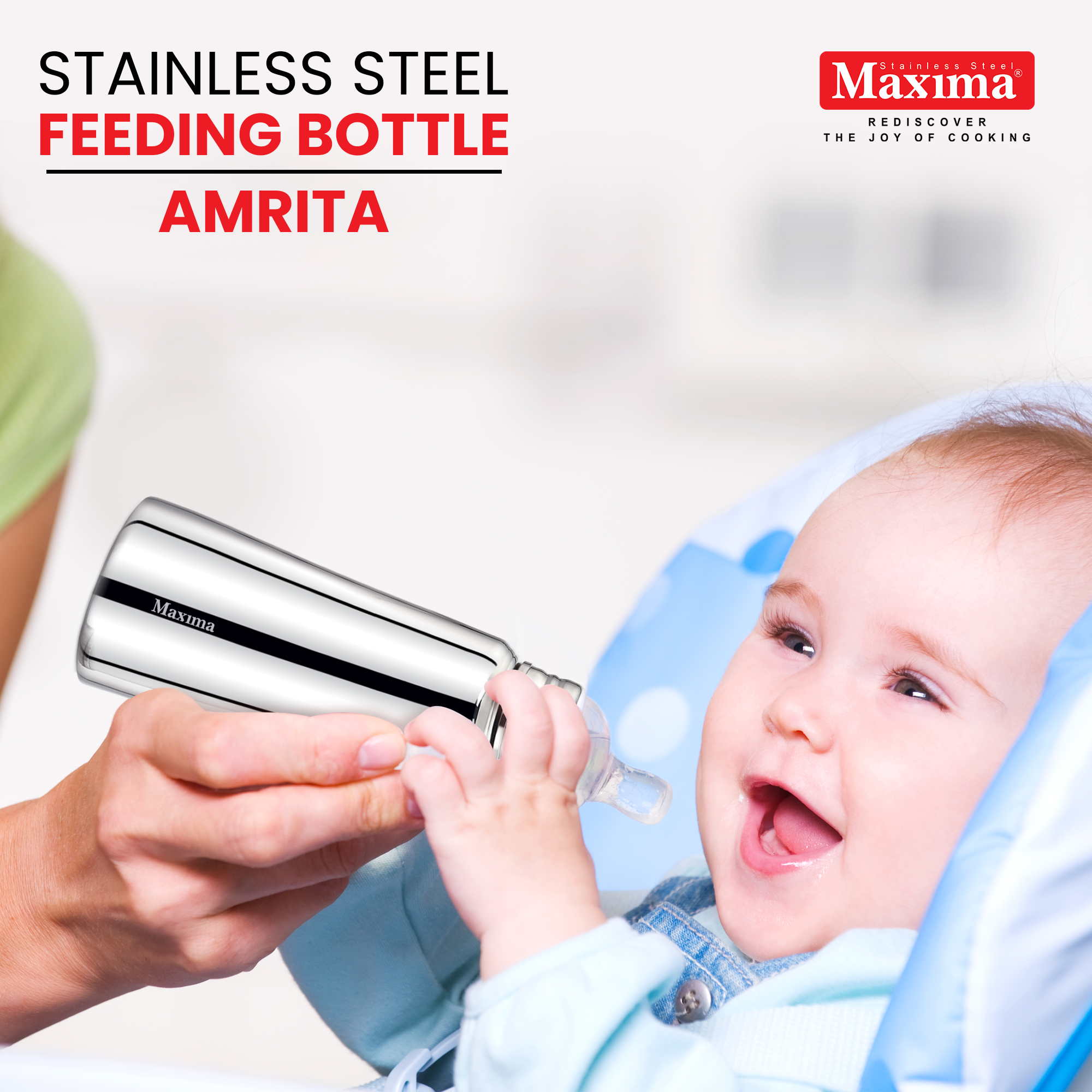 Maxima Amrita Stainless Steel Baby Feeding Bottle (150 ML) - Safe Transition from Infant to Sipper | Nipple Bottles | Milk Drinking Bottle | Travel-Friendly Design | Ideal for Newborns and Toddlers view 2
