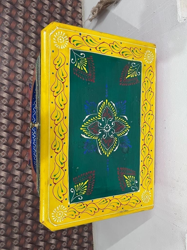 Kusum Art Wooden hand Painted Bed Side Stool Cum Center Stool With Storage For Beautifull Home And Living Room view 2