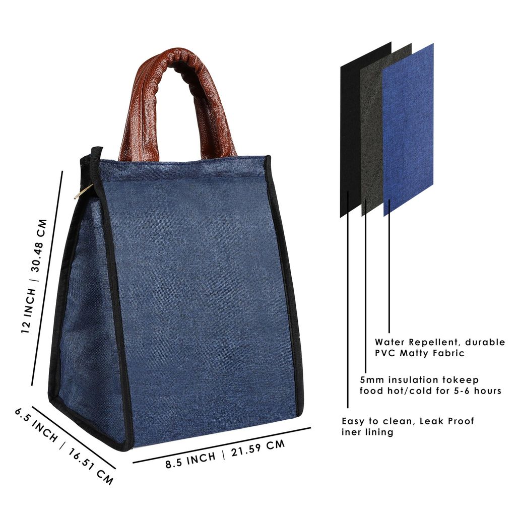 Azure Dream: Linen Textured Insulated Tiffin Bag/Lunch Bag (TB07) view 2