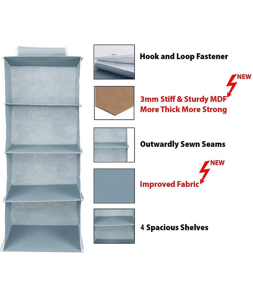 4 Shelf Closet Hanging Organizer,Wardrobe Organizer Clothes Storage Hanger for Family Closet Bedroom, Foldable and Universal Fit (Grey) Pack OF 2 view 2