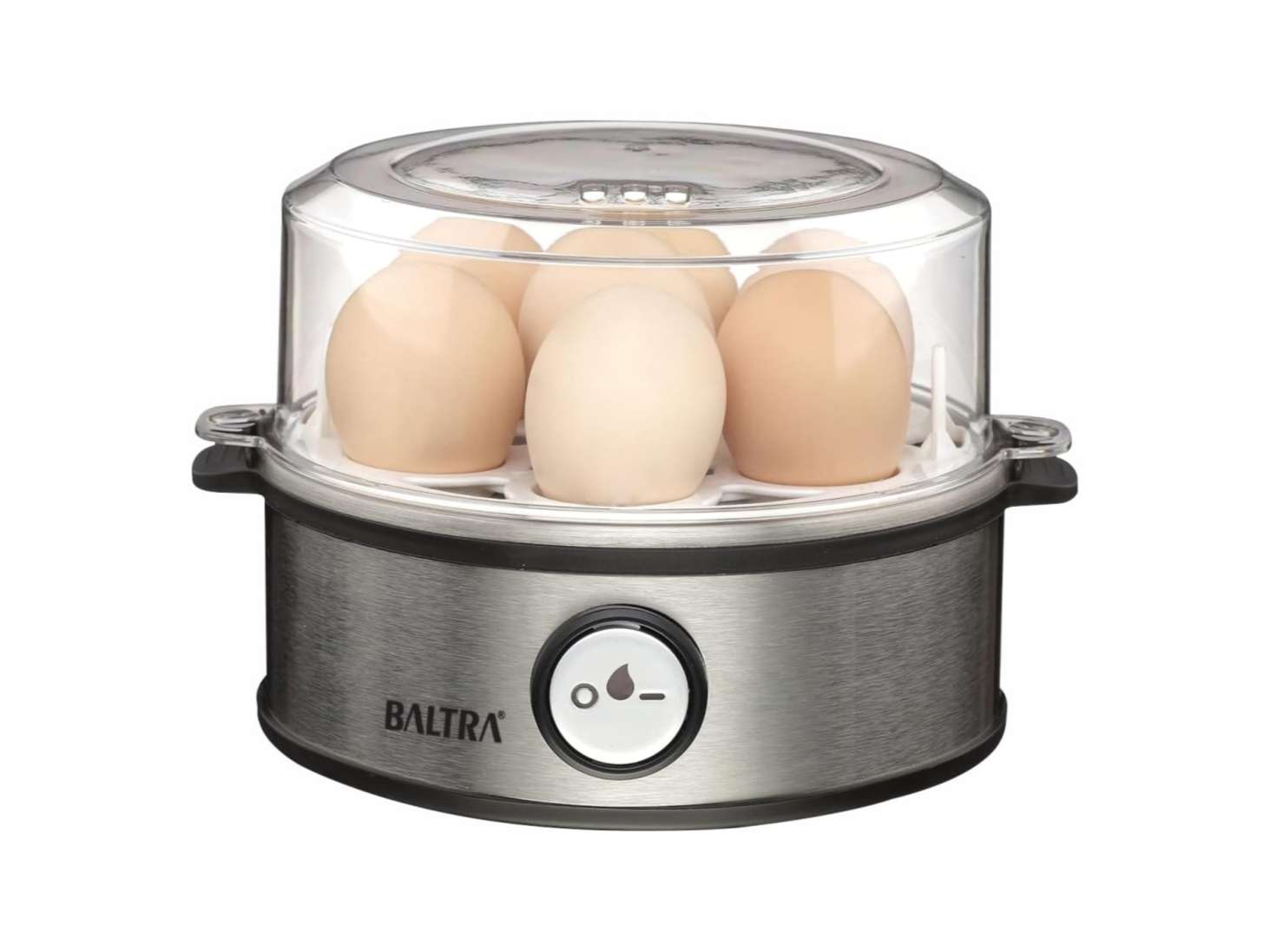BALTRA Eggy Dlx 350W Instant Egg Boiler, Boils 7 Eggs at Once, 3 Boiling Modes, Stainless Steel Body with Poaching Tray & Heating Plate