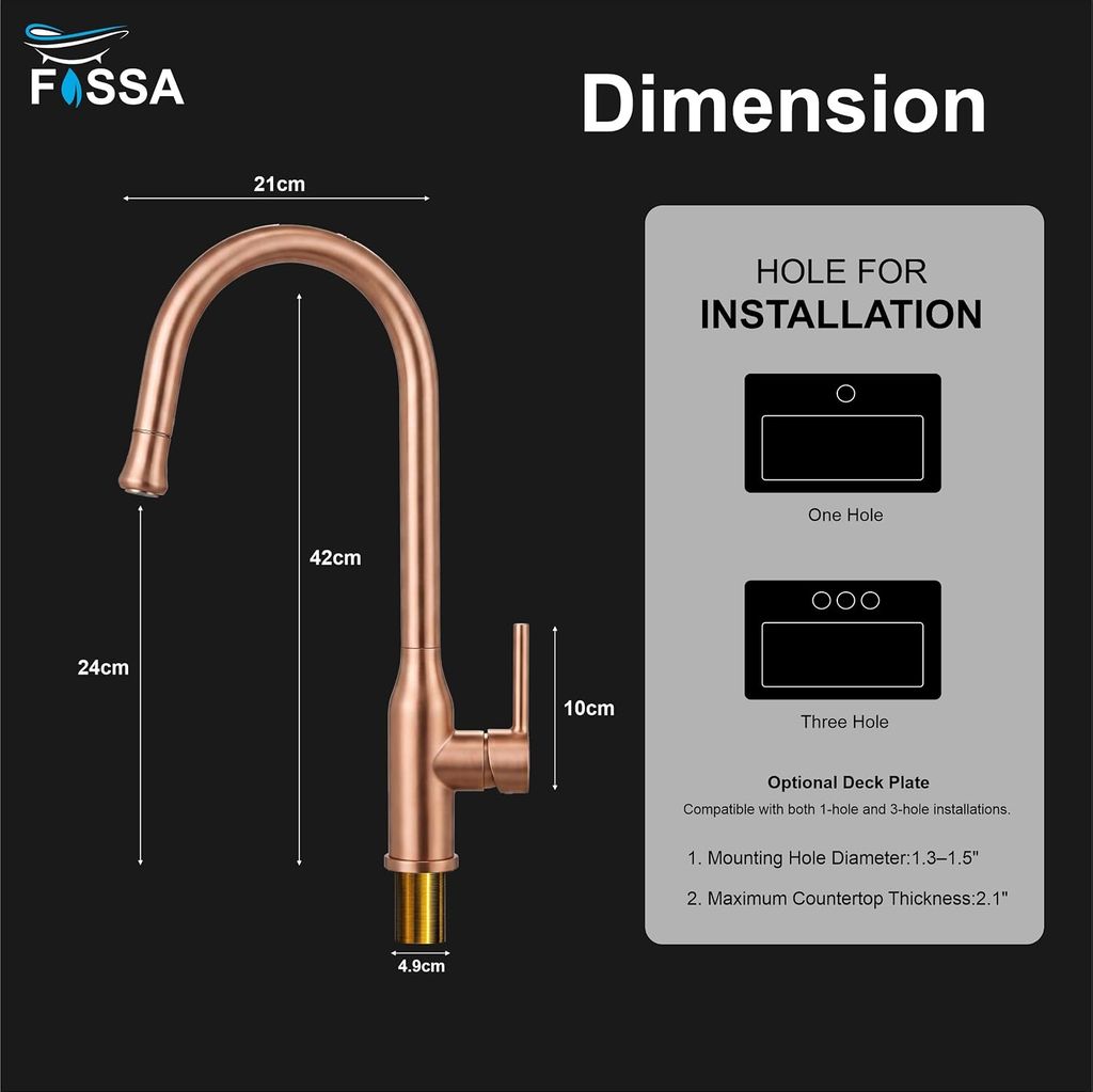 Omega Single-Flow 360° Hot & Cold 304 Stainless Steel Kitchen Mixer Faucet Rose gold view 2