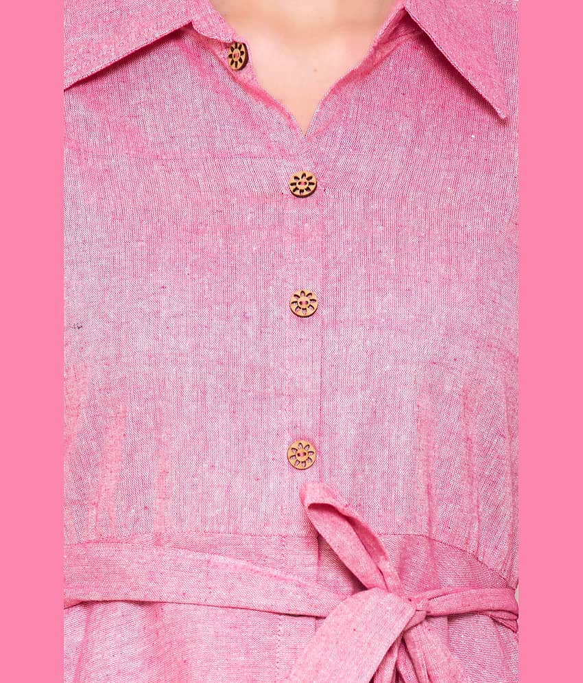 GOD BLESS Women Cotton Self Design Shirt Dress ( Pink ) view 2