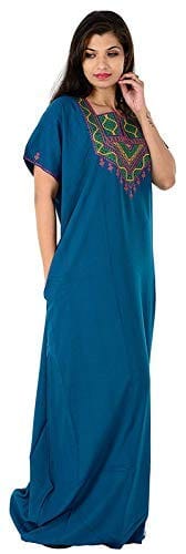 VALENCIA SLEEPWEAR lissybissy Cotton Resham Embroidery Nighty Night Gown Maxi for Women A line (Green view 2