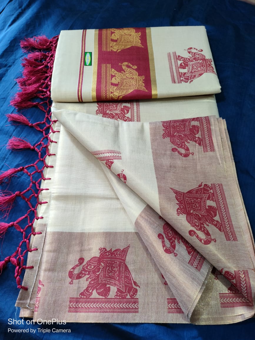 Elephant Print Tissue Saree view 2