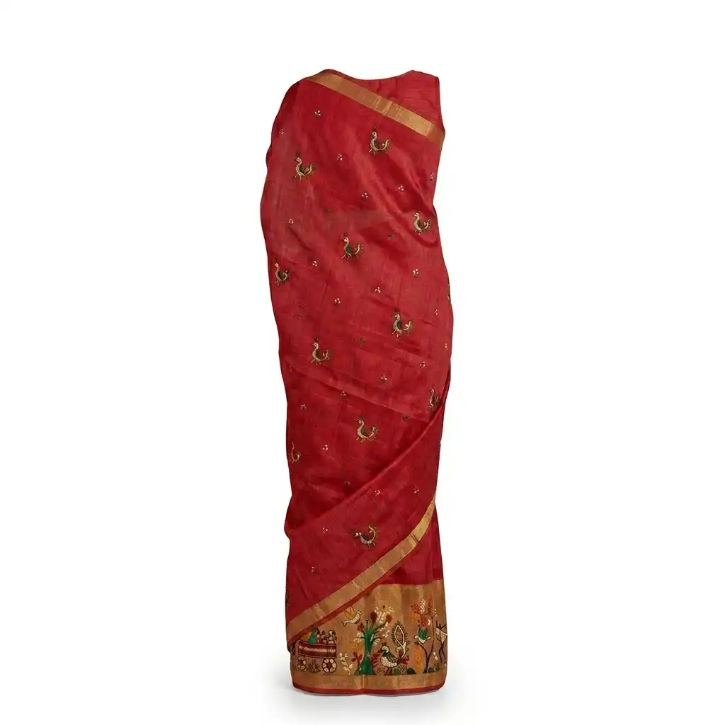 Red Peacock Sambalpuri Saree view 2