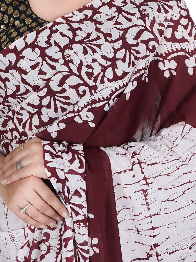 cotton printed saree with unstitiched blouse view 2