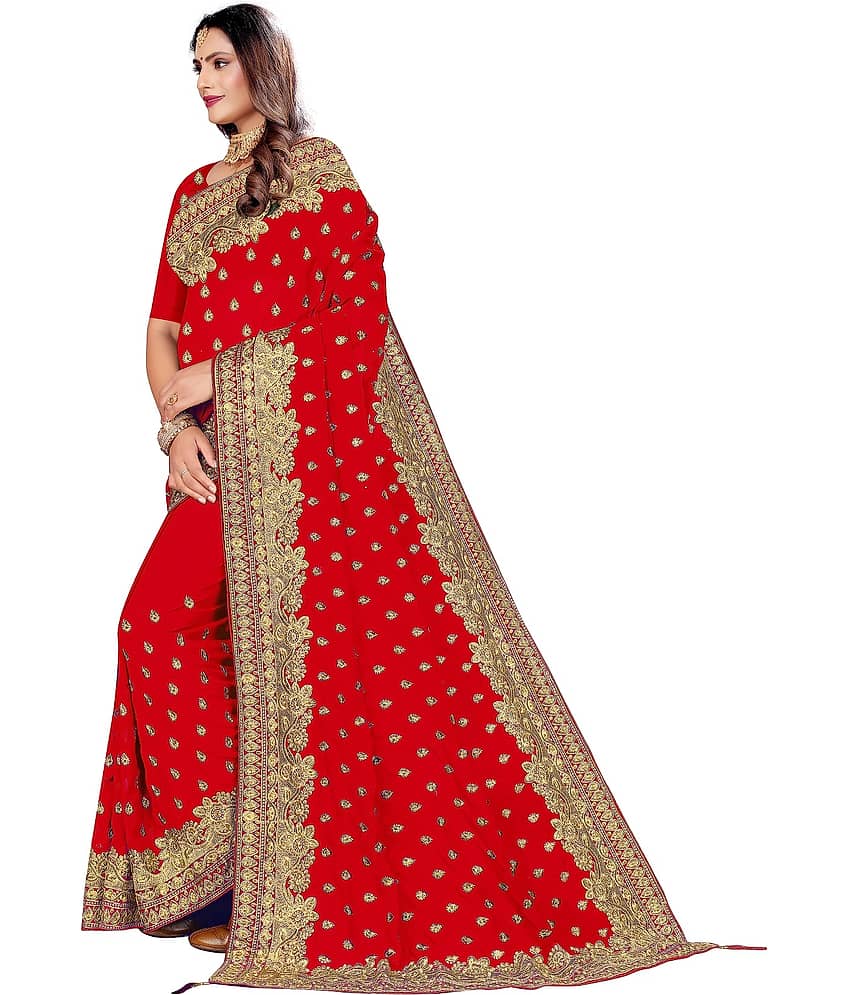 VEERAIVA Georgette Embroidered Saree With Unstitched Blouse Piece ( Blue ) view 2