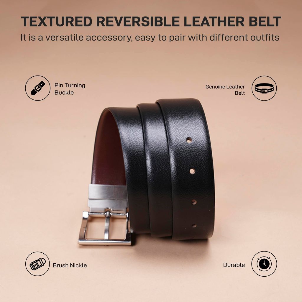 Red Tape Men's Reversible Leather Belt - Black & Brown | Genuine Leather | Formal & Casual Wear | Classic & Stylish Design | Durable Men's Waist Belt | Adjustable Dress Belt for Men view 2