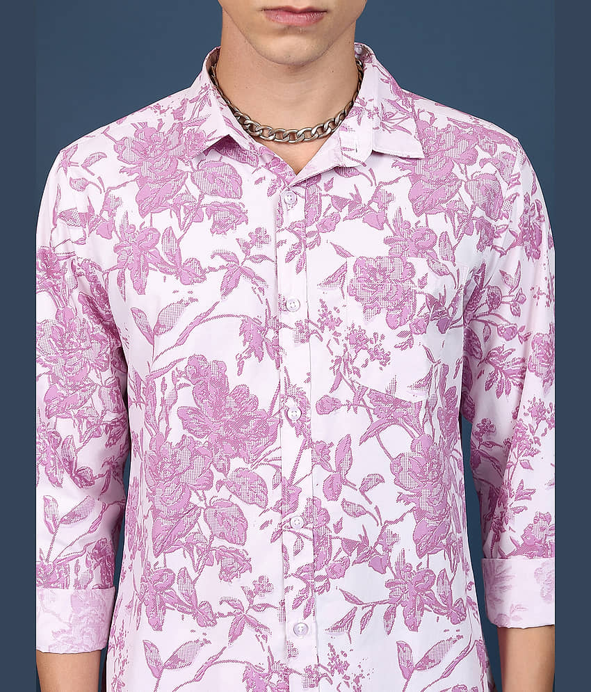 Highlander Poly Cotton Slim Fit Printed Full Sleeves Men's Casual Shirt - Pink ( Pack of 1 ) view 2