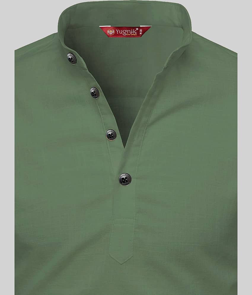 Yugnik Lime Green Cotton Men's Shirt Style Kurta ( Pack of 2 ) view 2