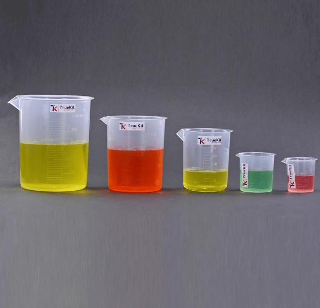 TRUEKIT Transparent Plastic Measuring Beaker with Graduation Marks. (Pack of 5) (50ml+100ml+250ml+500ml+1000ml) view 2