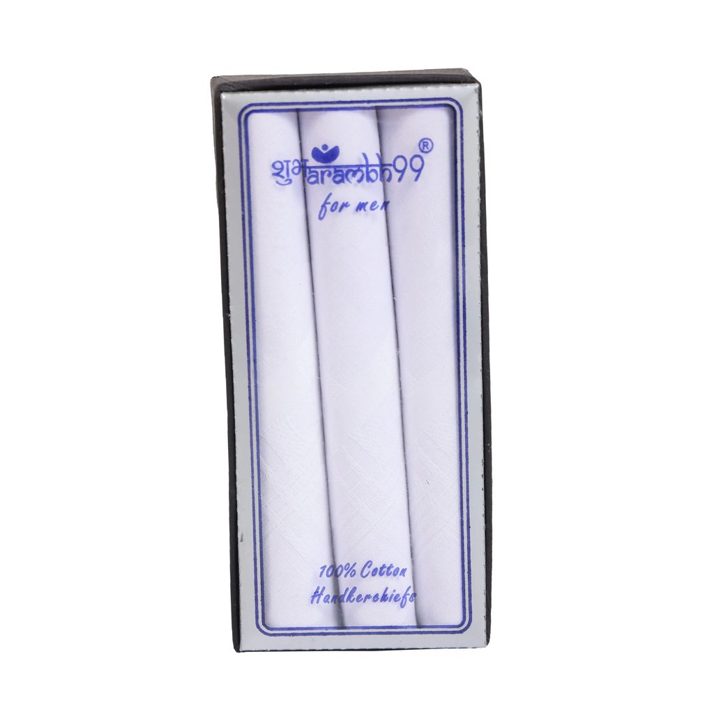 Dazzling Combed Cotton Hankerchief with Stay Fresh - White ( Packs of 3 ) view 2
