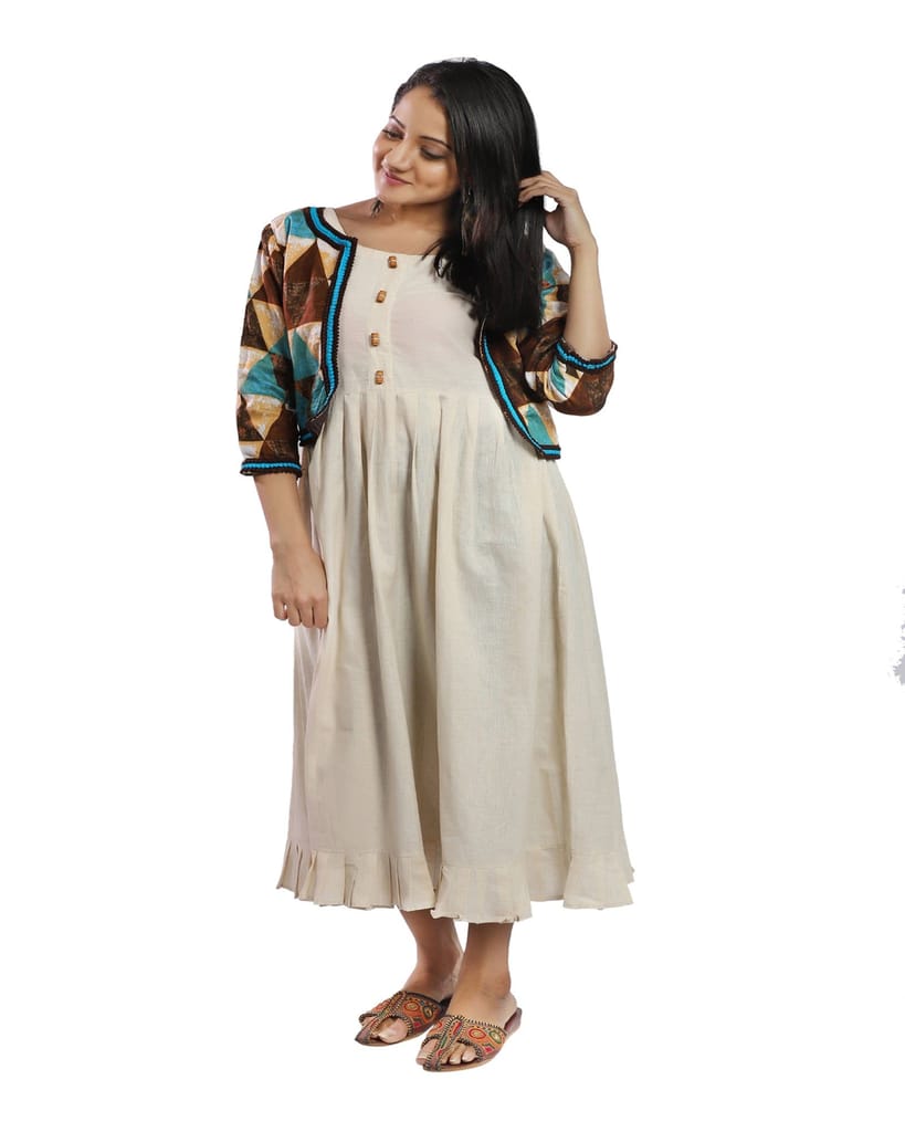 Blue Cotton Linen Printed Jackets view 2