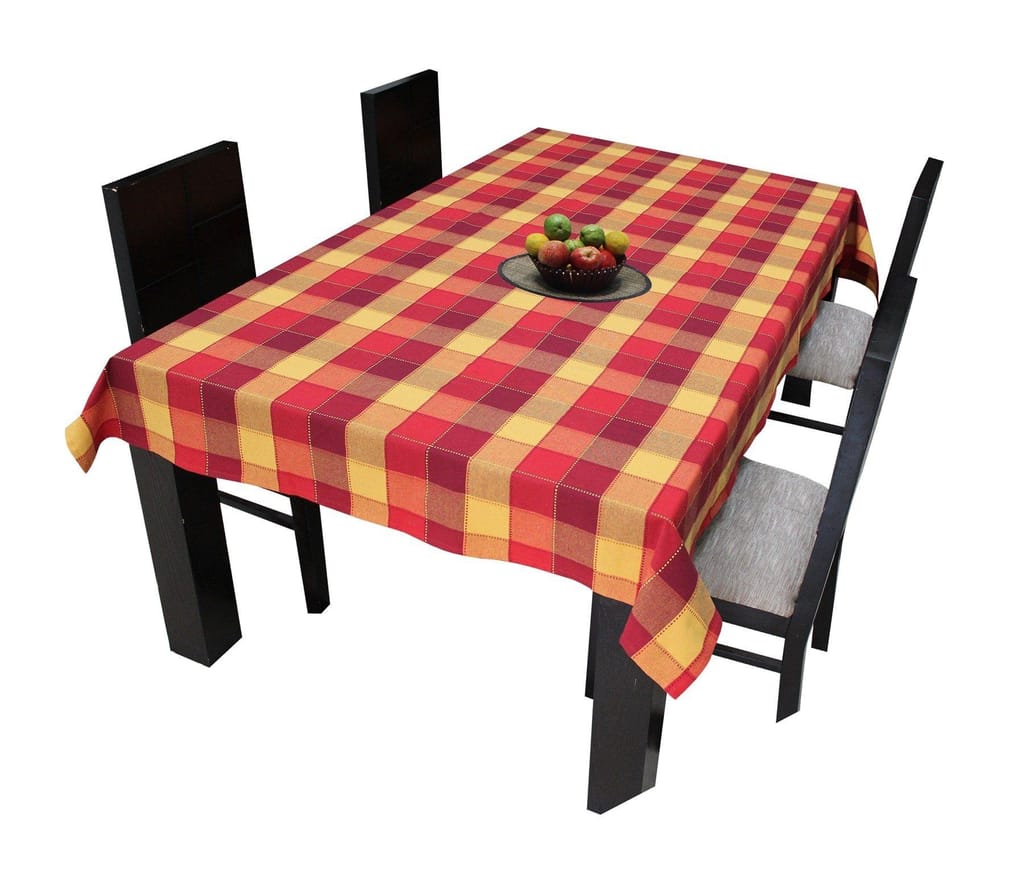 AIRWILL Cotton Jacquard Dobby Checks with Multicolor Combos of 4/6 Seater Tablecloth, Sized 140cm Width and 140cm Length view 2