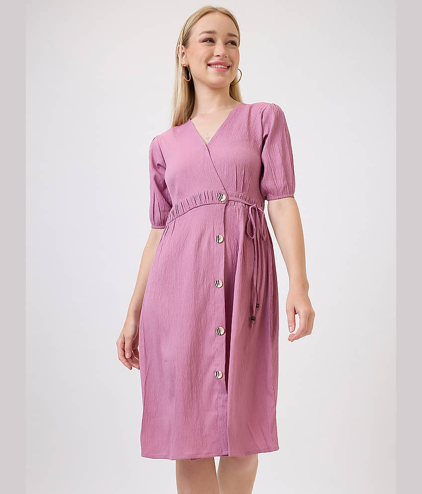 Amarasha Women Polyester Solid Fit & Flare Dress ( Pink )