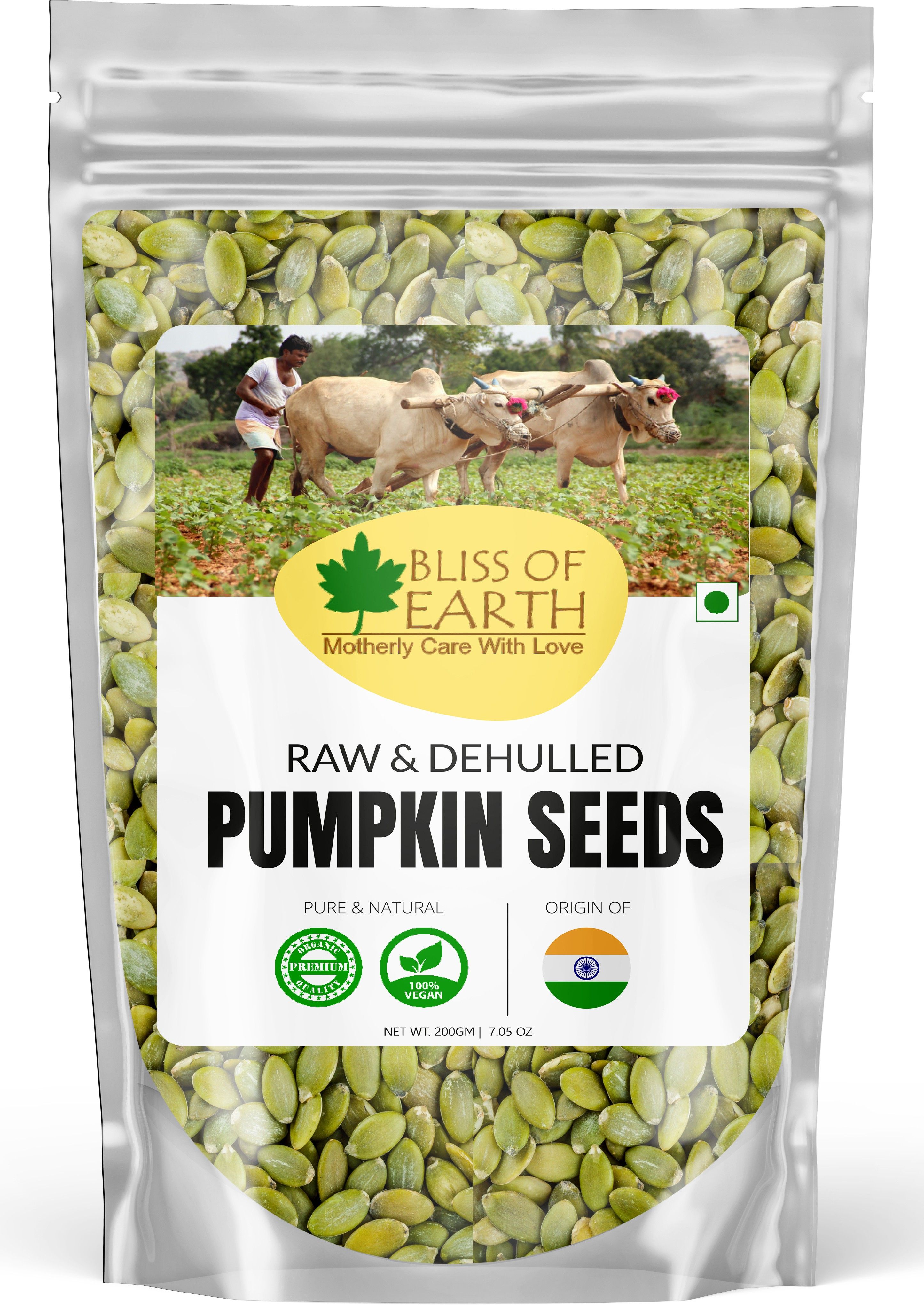 Bliss of Earth Naturally Organic Pumpkin Seeds For Eating, Dehulled & Raw Super Food, Ready To Eat, 200 gm