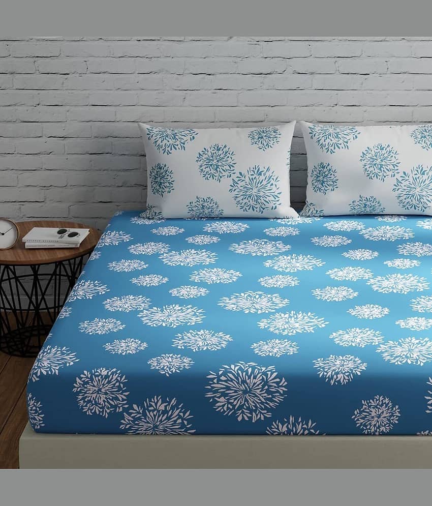 Decent Home Blue Cotton 1 Double Bedsheet with 2 Pillow Covers ( 225 cm x 225 cm ) view 2