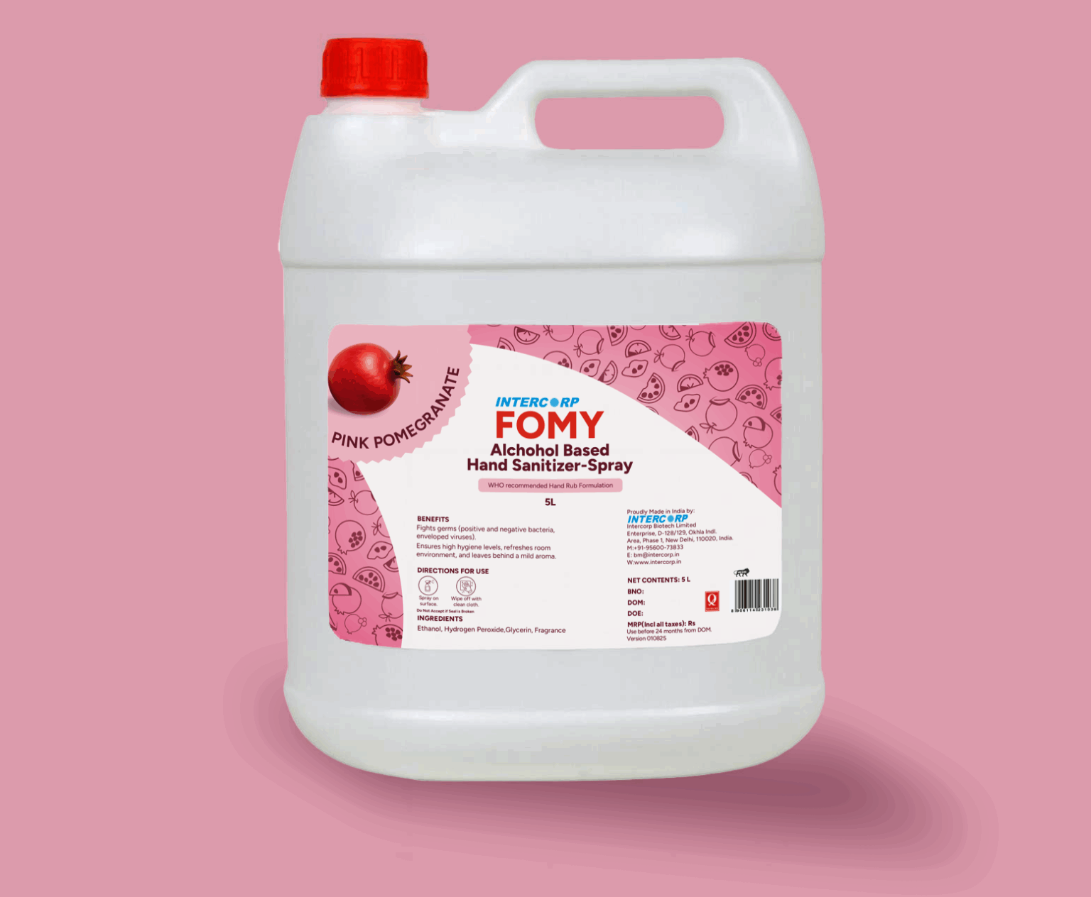 INTERCORP FOMY 75% Isopropyl Alcohol-based Hand Rub Sanitizer and Disinfectant, 5 Liter Jumbo Saver Pack (Pomegranate)