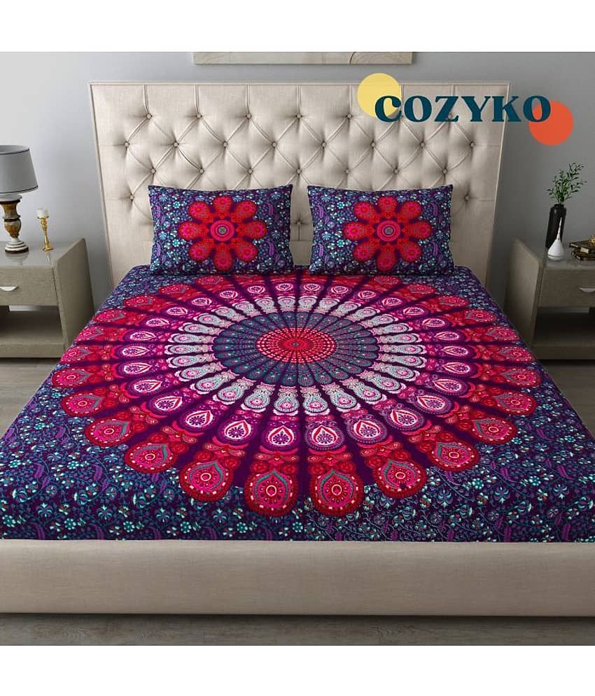 COZYKO Cotton 1 Double Bedsheet with 2 Pillow Covers ( Multicolor ) view 2