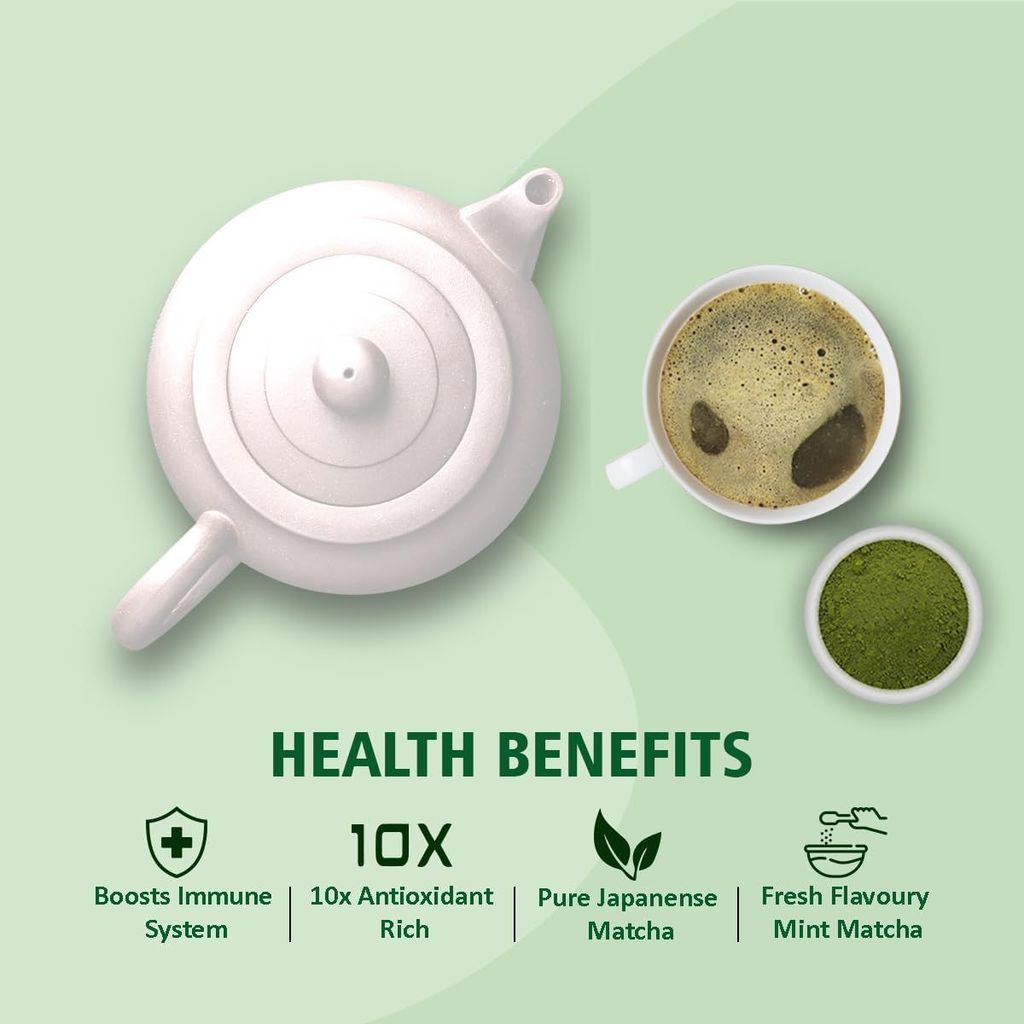 Golden Tips Japanese Mint Matcha Green Tea Powder – 50g (50 Servings) Tin Can, No Additives, Antioxidant-Rich Superfood, No Artificial Sweeteners view 2