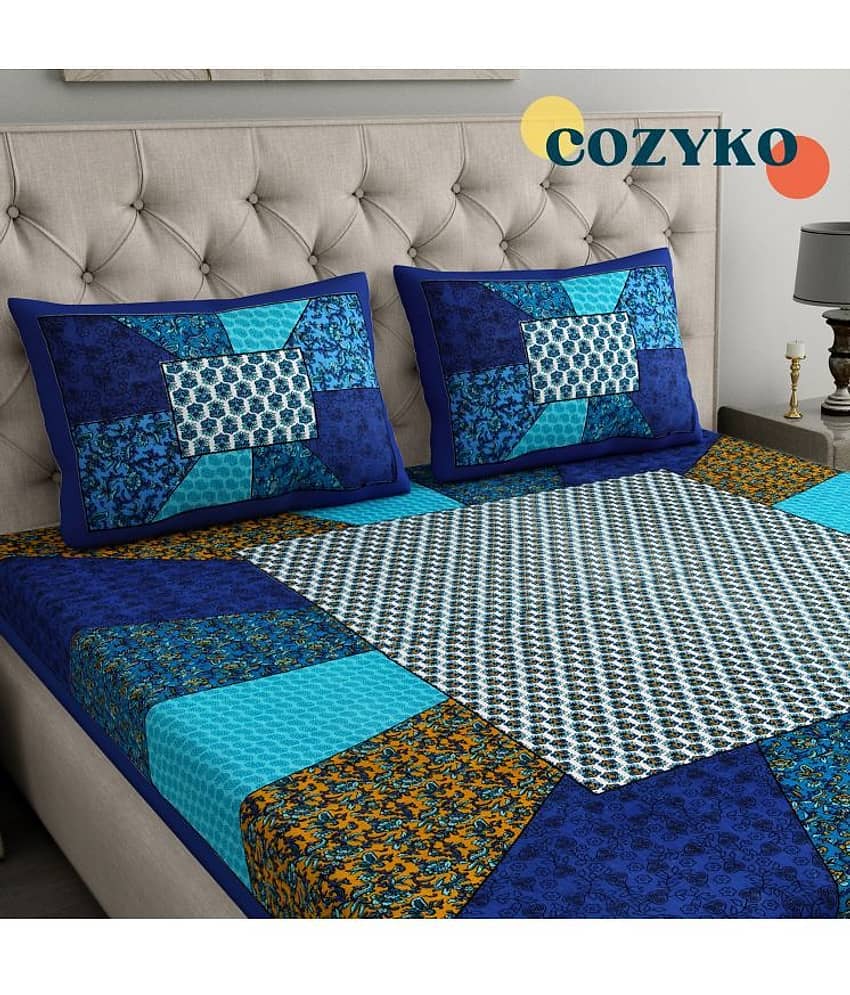 COZYKO Cotton 1 Double Bedsheet with 2 Pillow Covers ( Multicolor ) view 2