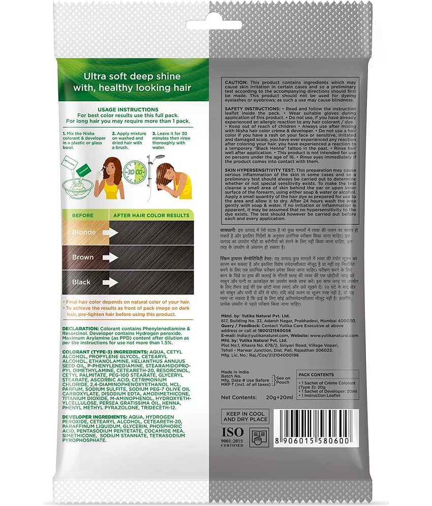 Nisha Creme Hair Color Natural Black 40g Pack of 6, Permanent Hair Color for Women Men, No Ammonia, 100% Grey Coverage view 2