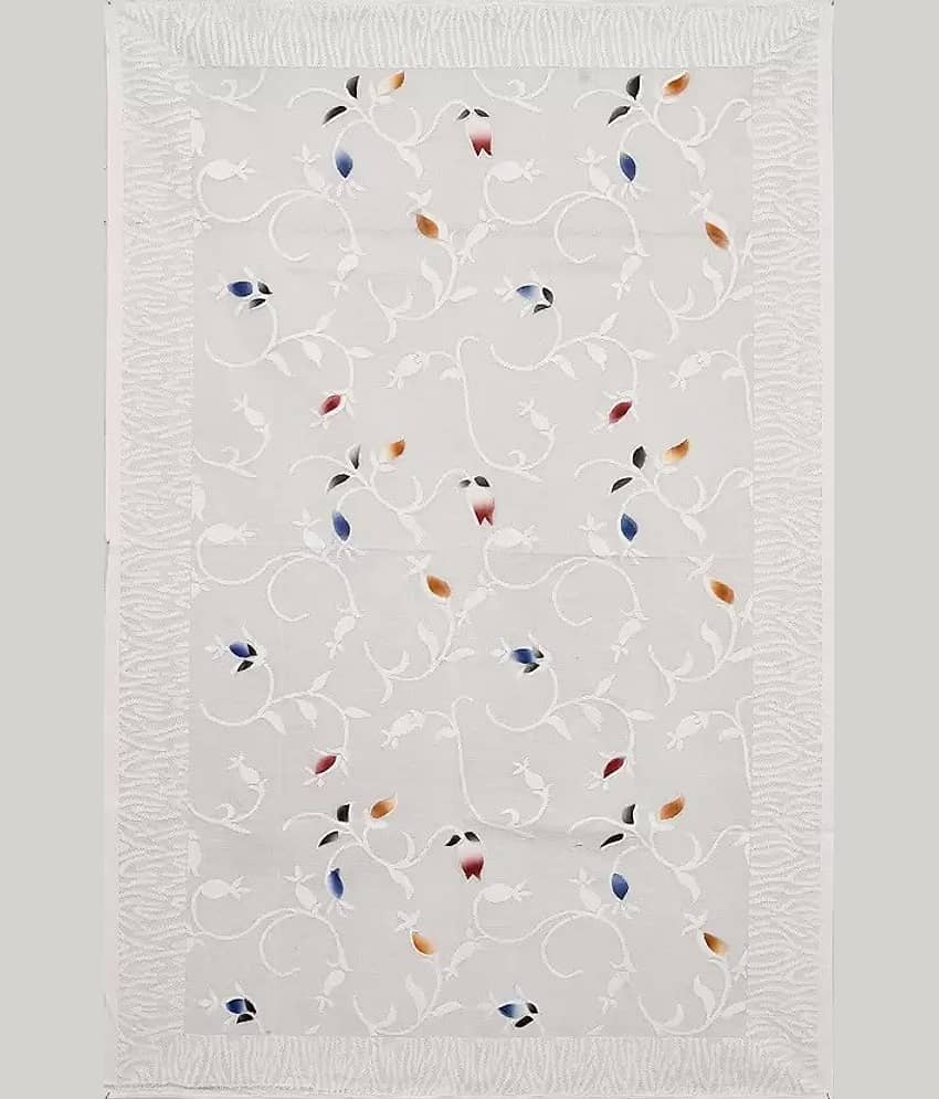 Crosmo Self Design Cotton 4 Seater Rectangle Table Cover ( 152 x 102 ) cm Pack of 1 White view 2