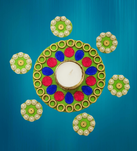 Handmade Decorative Floating Diya Rangoli with 6 siders view 2