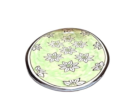 STOREPEDIA Handprinted Serving Ceramic Plate Tray Set of 2, Blue Green Color Microwave Safe Floral Print Tray for Serving Foods Drinks Snacks Tea Coffee Decorative Use view 2