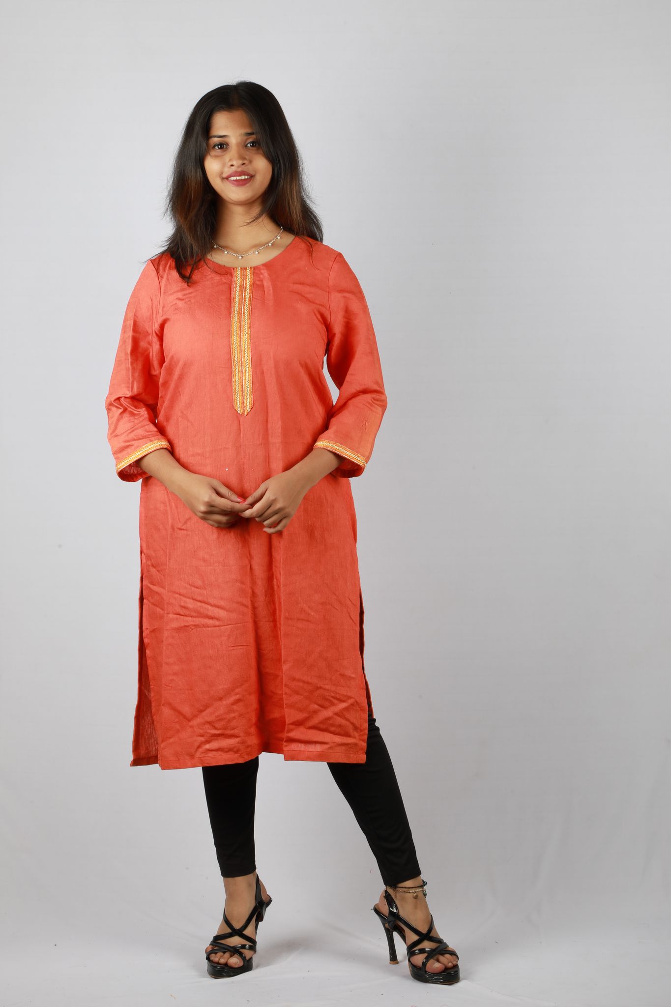 The Rashmi Shikha Orange Women Long Kurti view 2