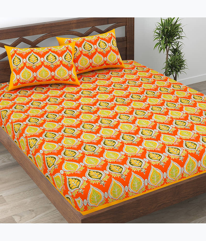 Cosito Cotton 1 Double Bedsheet with 2 Pillow Covers ( Orange ) view 2