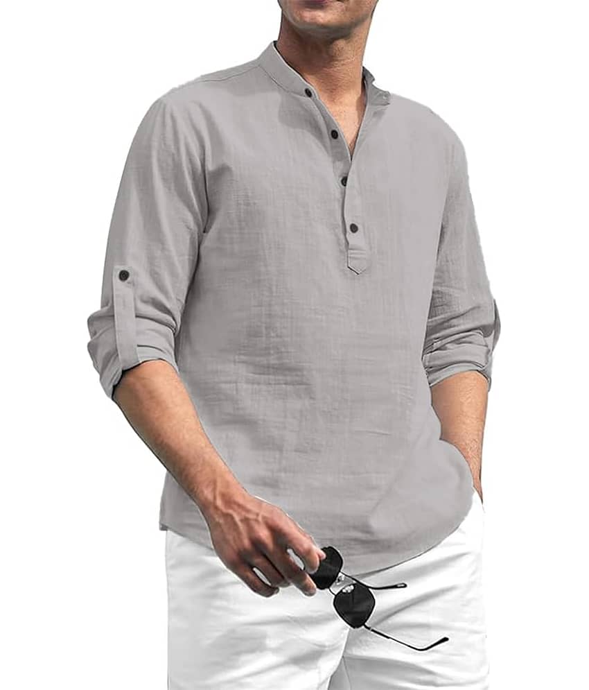 TrendiVastra Grey Cotton Blend Men's Shirt Style Kurta ( Pack of 2 ) view 2