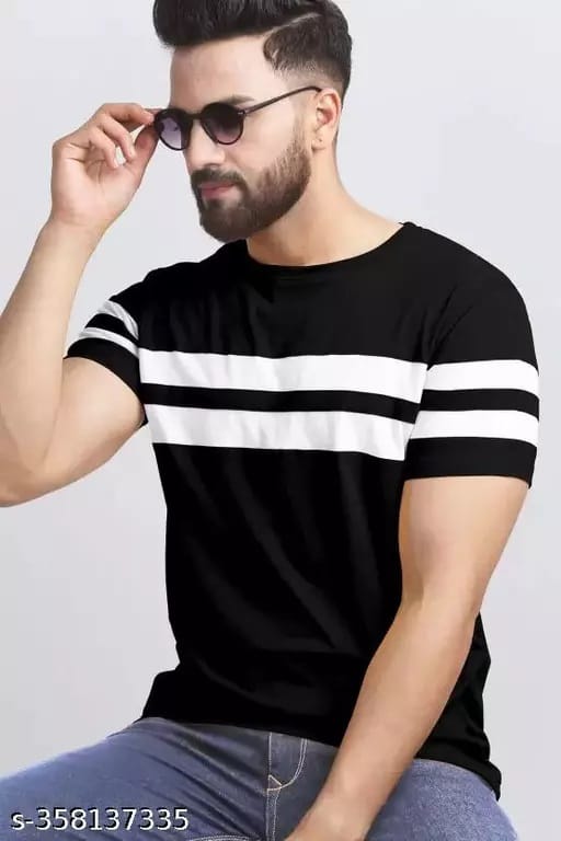 TRENDY MEN ROUND NECK COLOR BLOCK POLYESTER T-SHIRT