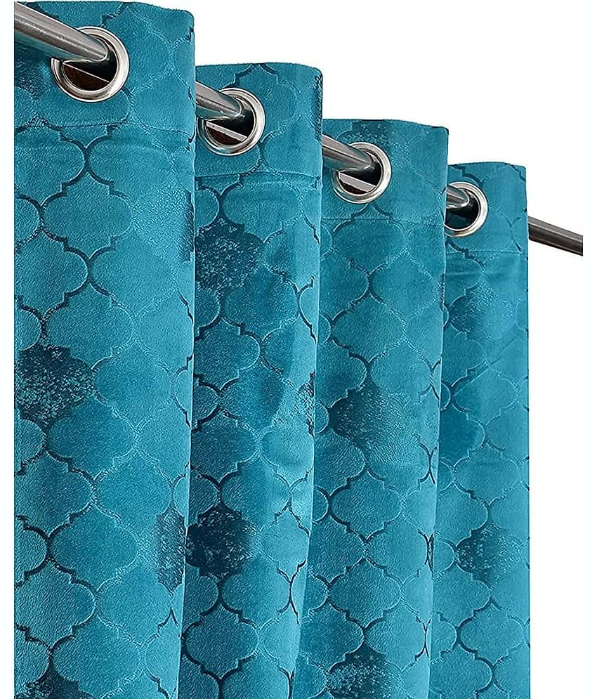 Kraftiq Homes Abstract Room Darkening Eyelet Curtain 7 ft ( Pack of 2 ) - Blue view 2