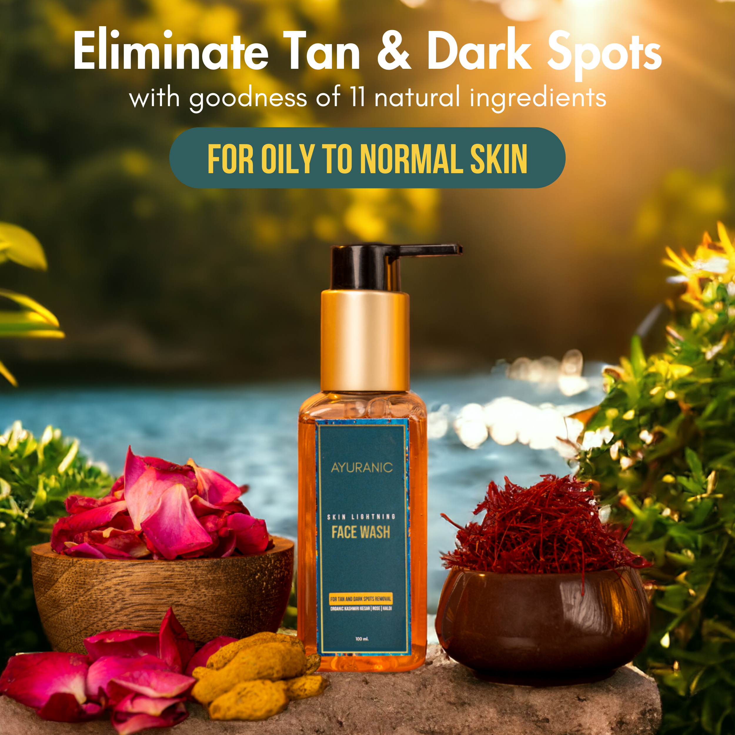 Ayuranic Tan & Dark Spots Removal Ayurvedic Face Wash For Glowing & Even Skin Tone | Kesar Oil, Rose Water, Haldi For Oily & Acne Prone Skin | For Men & Women | (11 Natural Herbs, 100 ml) view 2