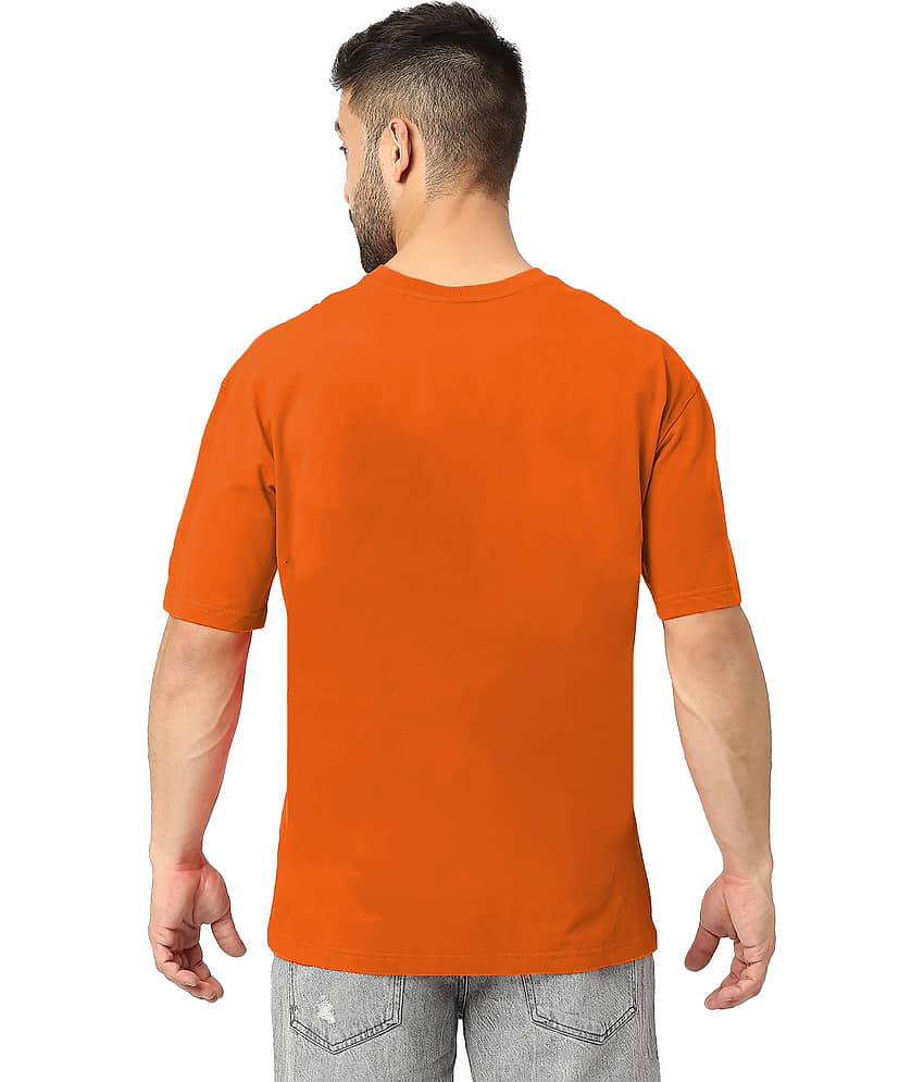 Leotude Men Cotton Blend Oversized Fit Printed T-Shirt ( Orange ) view 2