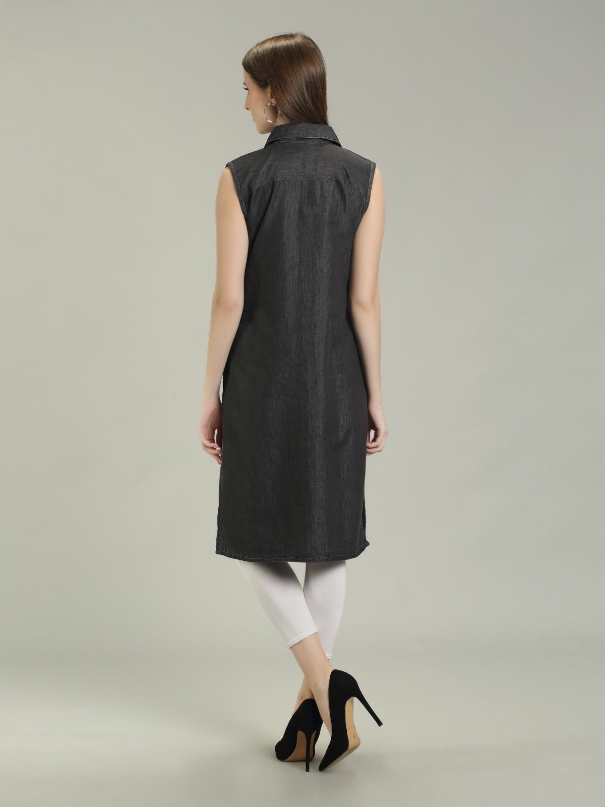 Denim Solid Kurta, Black - XL (Style -2483) view 2