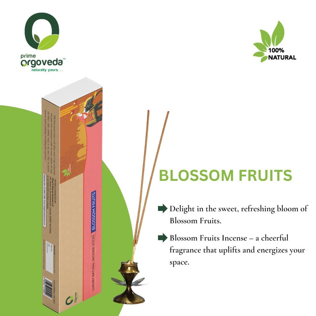 Prime Orgoveda Blossom Fruits Incense Sticks | 100% Natural Charcoal-Free Agarbatti | Long-Lasting Blossom Fruits Aroma for Prayer, Pooja & Meditation (Pack of 50 Sticks) view 2
