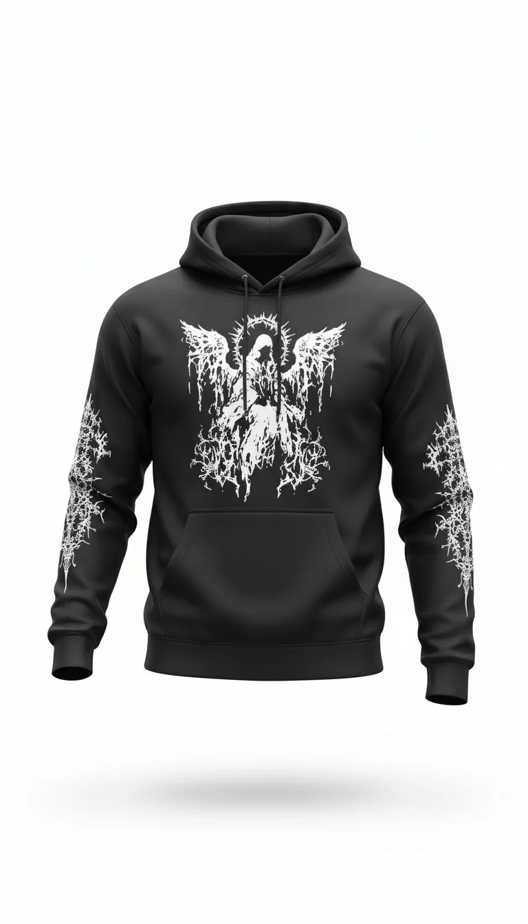 Ami Bolchi Black Gothic Angel Print Hoodie for Men Premium Streetwear