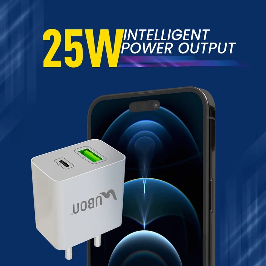 UBON Fast Charger 25W CH43 Dual Port (USB & Type C) Wall Charger, view 2