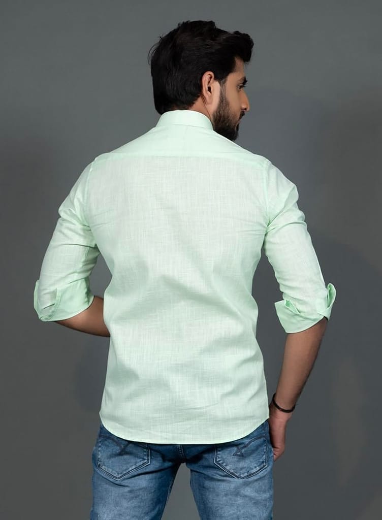 Vooz Slim Fit Long Sleeve Casual Shirt for Men, Cut Away Collar, Pista Green, Made in India view 2